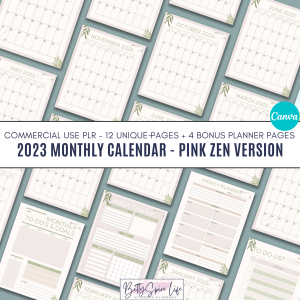 Pink Zen 2023 Monthly Calendar & BONUS Planner Sheets