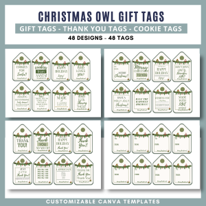 Christmas Owl Holiday Gift Tag Set