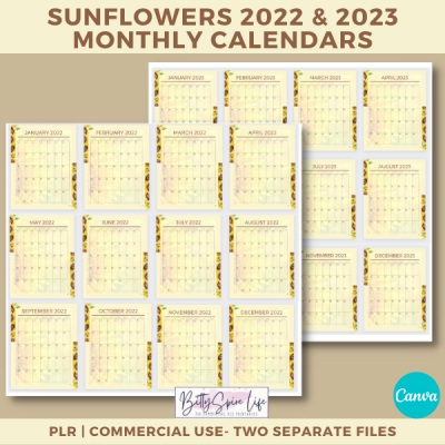 Sunflower 2022 and 2023 Monthly Calendar