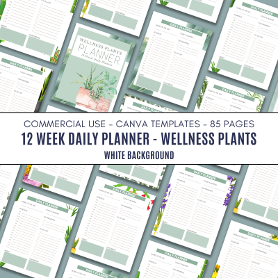 Daily Planner Pages -Wellness Plants - Version White